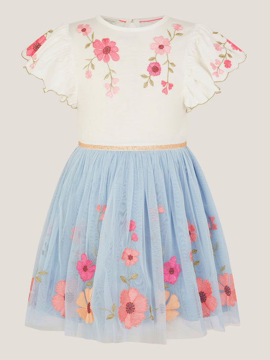 Monsoon Blue Embroidered Floral Tulle Disco Dress image 2