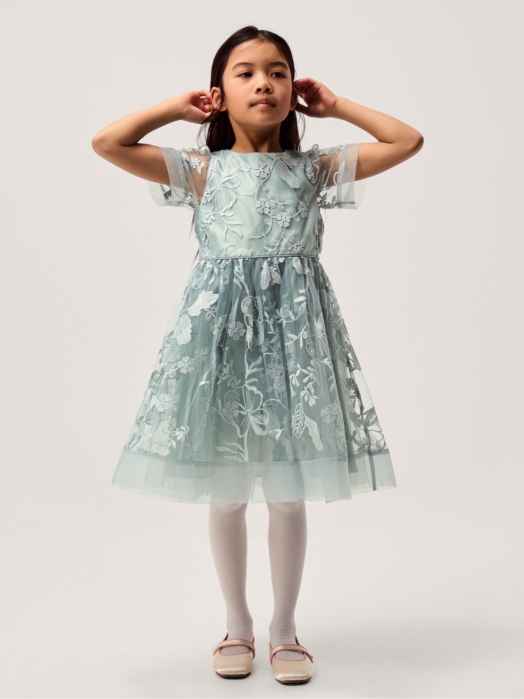 Monsoon Sage Green Montecarlo Floral Embroidered Party Dress image 1
