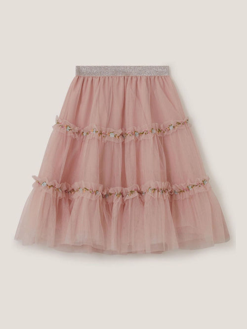 Monsoon Pink Floral Embroidered Tulle Skirt image 1