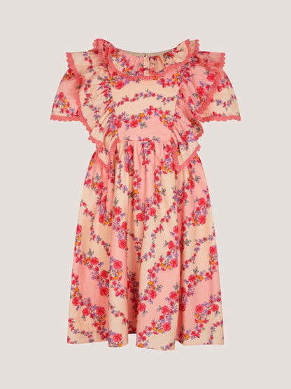 Monsoon Pink Floral Lace Trim Frill Dress image 1