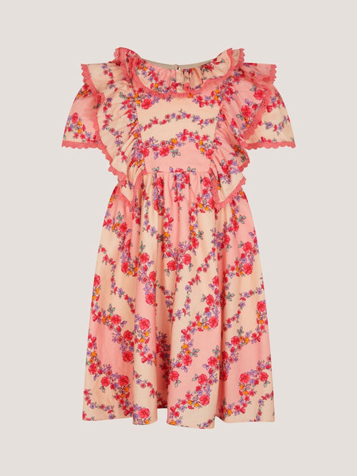 Monsoon Pink Floral Lace Trim Frill Dress image 1