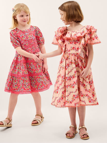 Monsoon Pink Floral Lace Trim Frill Dress image 2