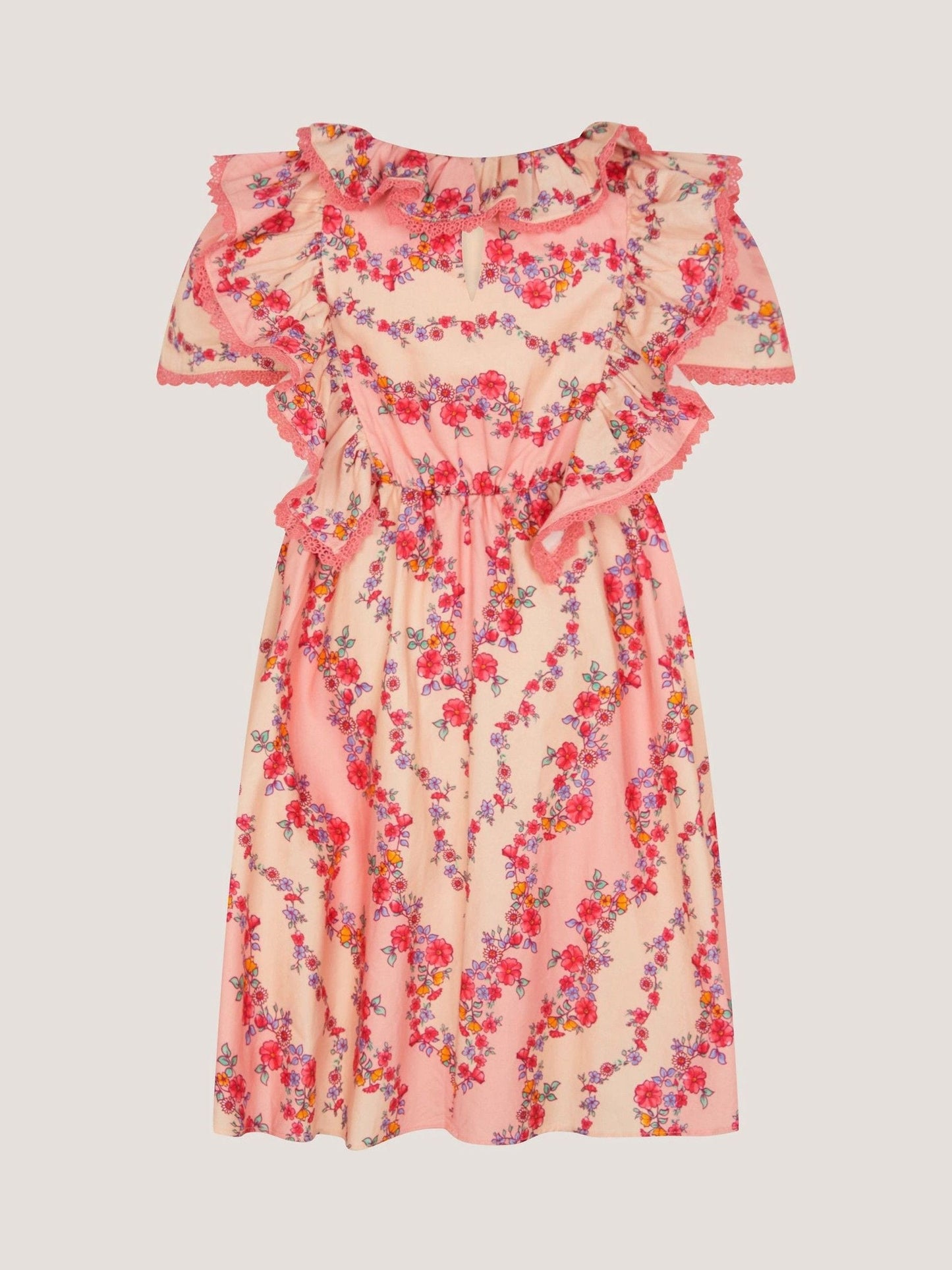 Monsoon Pink Floral Lace Trim Frill Dress image 3