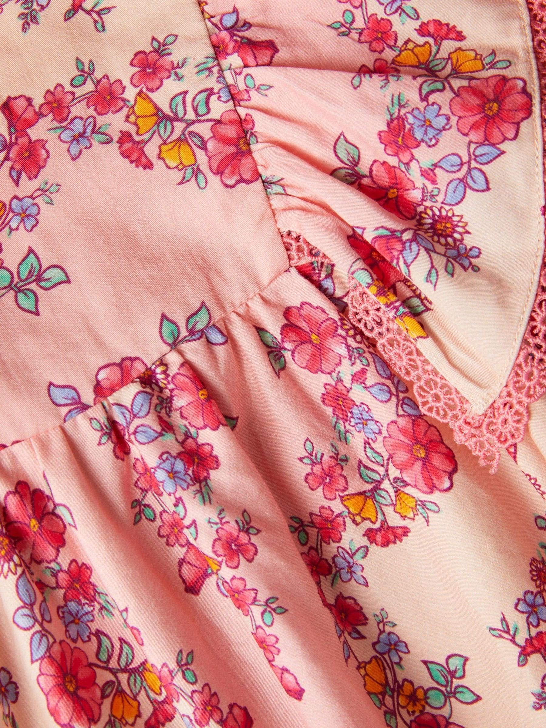Monsoon Pink Floral Lace Trim Frill Dress image 4