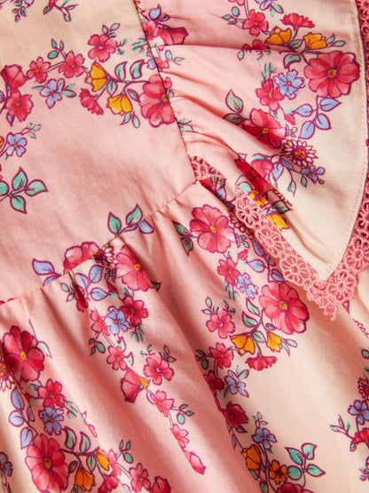 Monsoon Pink Floral Lace Trim Frill Dress image 4