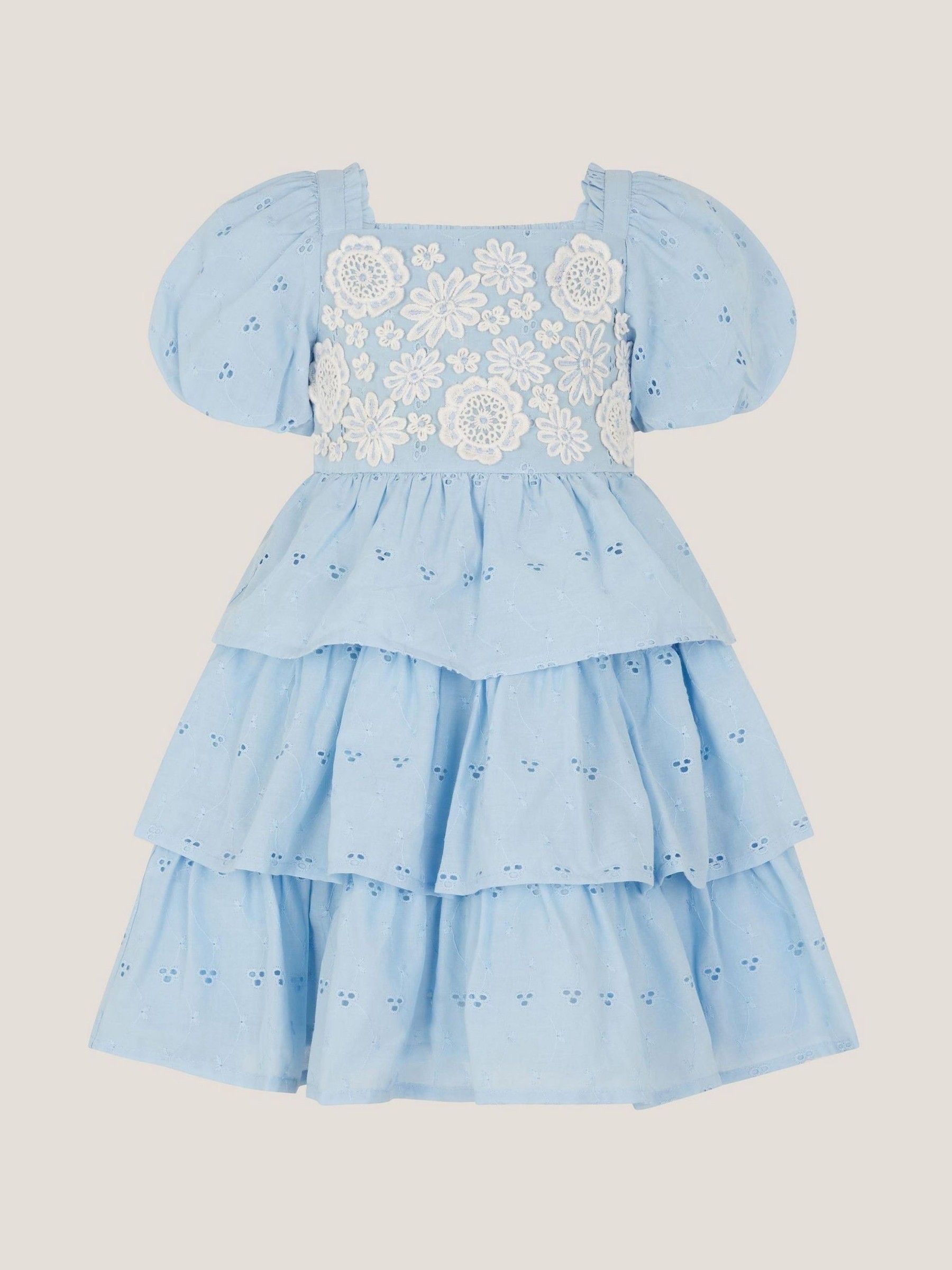 Monsoon Blue Baby Floral Broderie Puff Sleeve Party Dress image 1