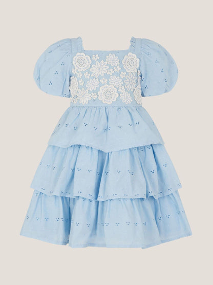 Monsoon Blue Baby Floral Broderie Puff Sleeve Party Dress image 1