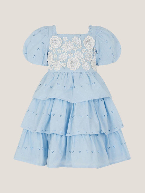 Monsoon Blue Baby Floral Broderie Puff Sleeve Party Dress image 1