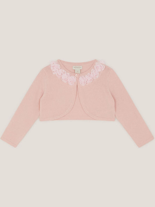 Monsoon Pink Baby Ottilie Appliqué Rose Cardigan image 1