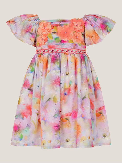 Monsoon Pink Baby Floral Broderie Puff Sleeve Party Dress image 1