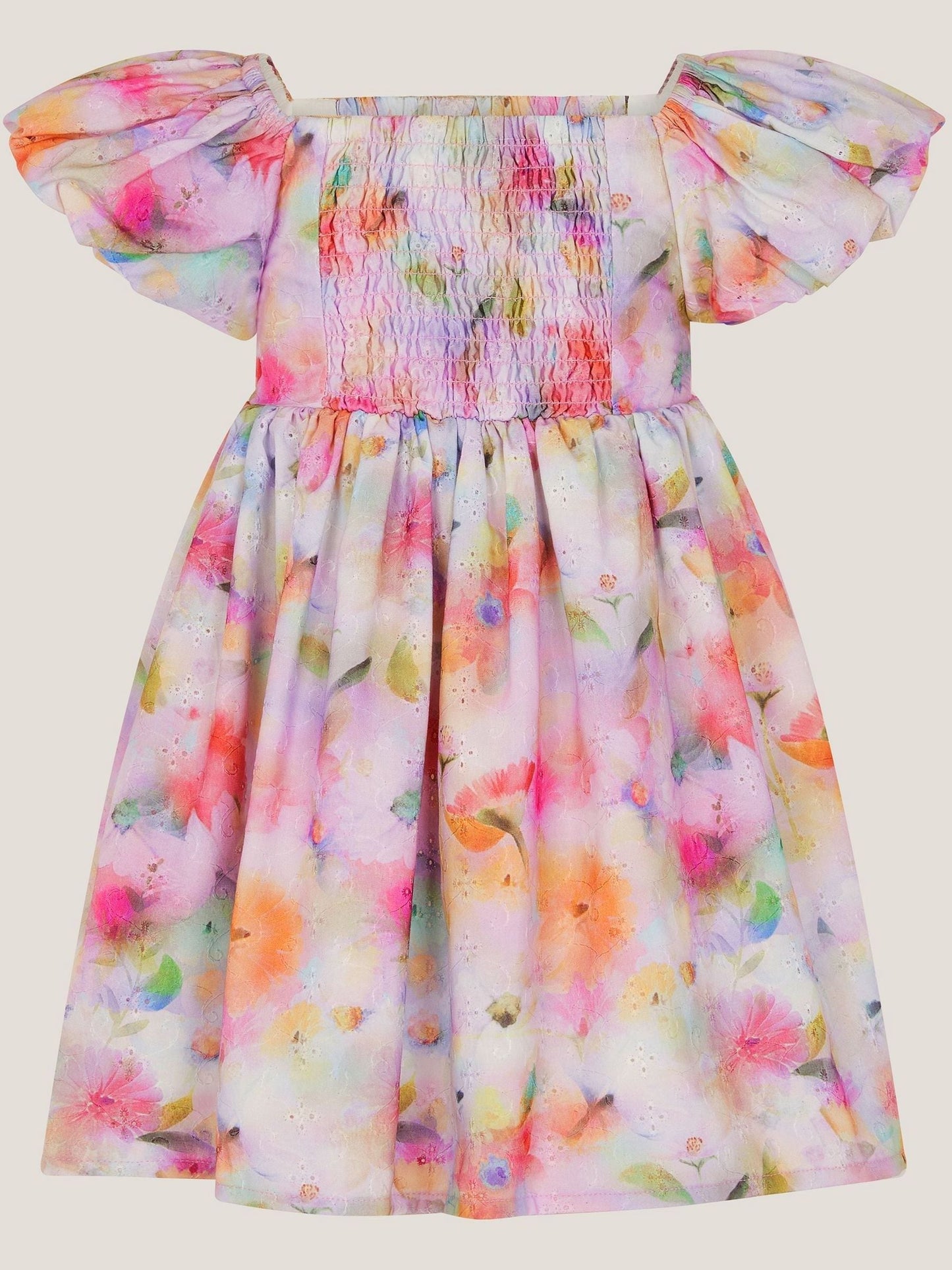 Monsoon Pink Baby Floral Broderie Puff Sleeve Party Dress image 2