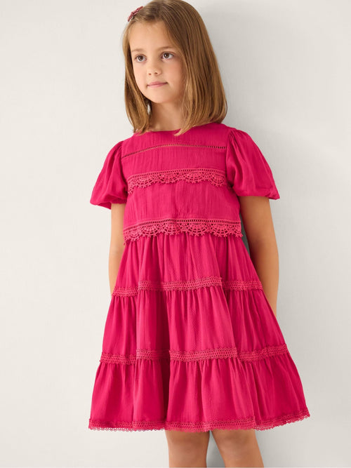 Monsoon Pink Puff Sleeve Lace Tier Dress image 1