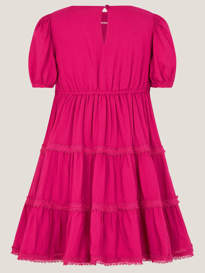 Monsoon Pink Puff Sleeve Lace Tier Dress image 3