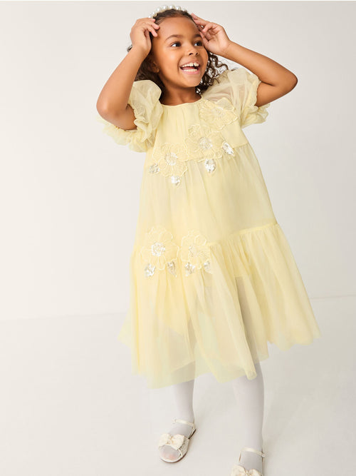 Monsoon Yellow Leila Floral Embellished Party Dress image 1