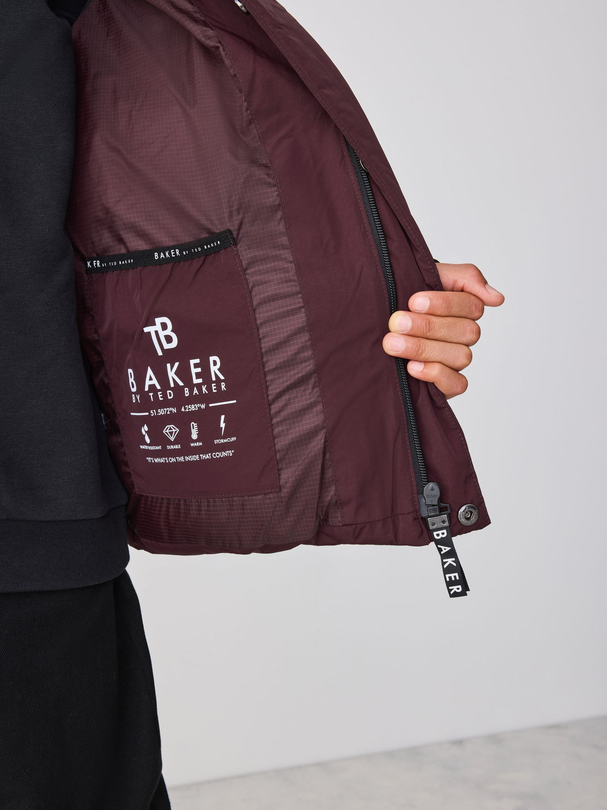 Baker by Ted Baker Burgundy Red Shower Resistant Padded Coat - image 7