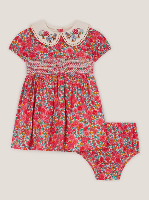 Monsoon Pink Floral Puff Sleeve Dress & Briefs image 1