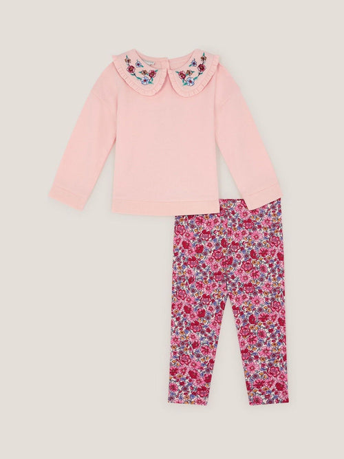 Monsoon Pink Collar Top & Floral Leggings Set image 1