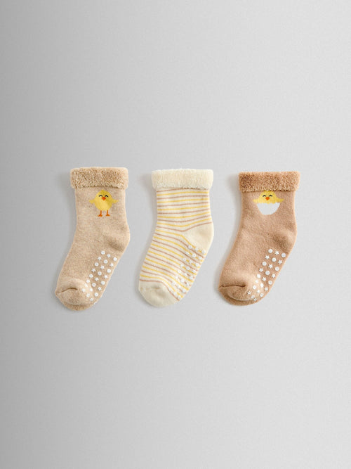 JoJo Maman Bébé Light Brown 3-Pack Baby Chick Sock image 1