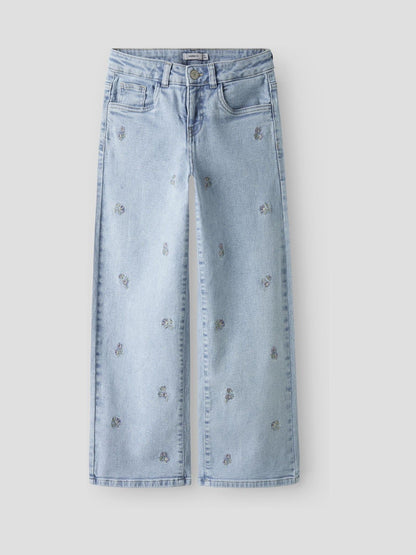 Dsiney Kidz - Name It Blue Wide Leg Heart Embroided Floral Jeans image 1