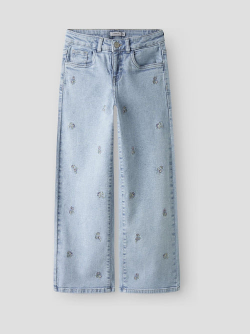 Dsiney Kidz - Name It Blue Wide Leg Heart Embroided Floral Jeans image 1