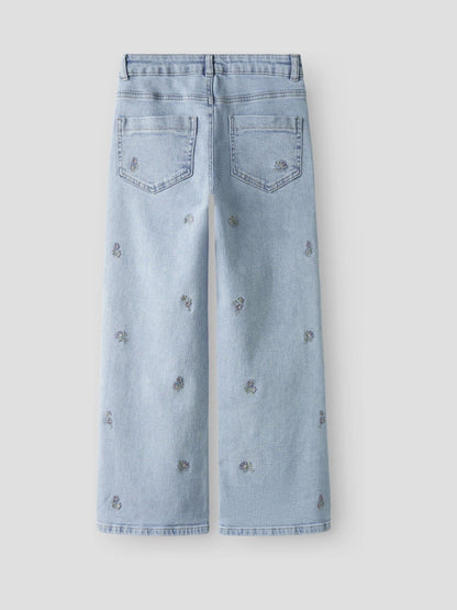 Dsiney Kidz - Name It Blue Wide Leg Heart Embroided Floral Jeans image 2