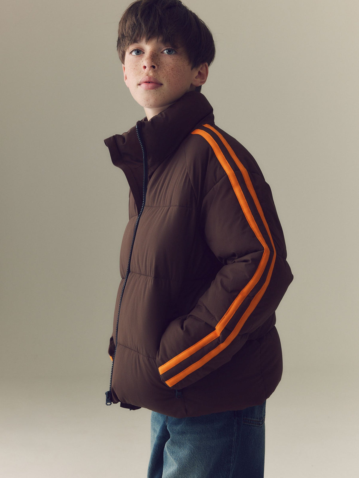 Brown Side Stripe Padded Collared Coat (3-16yrs) - image 1