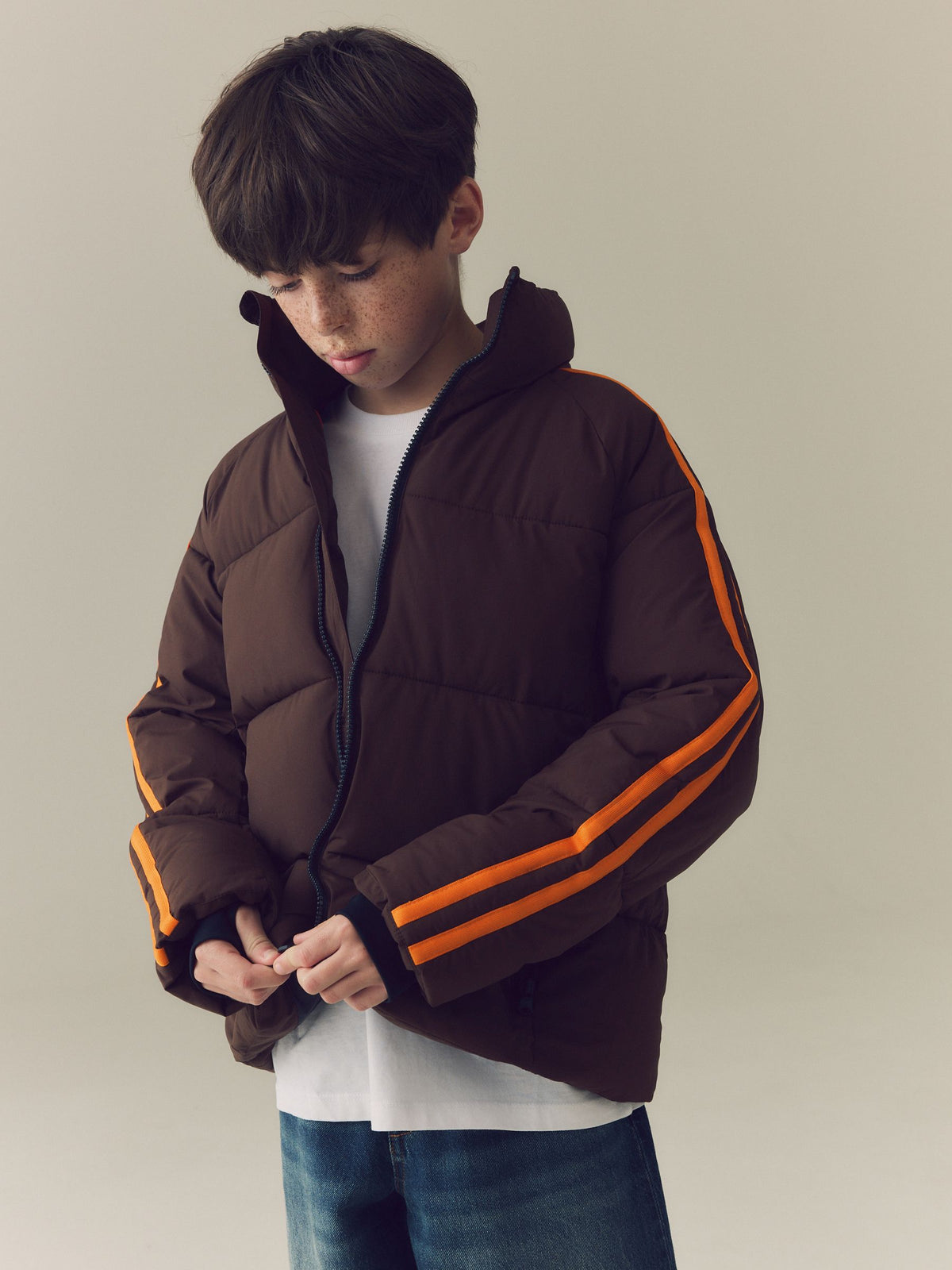 Brown Side Stripe Padded Collared Coat (3-16yrs) - image 2