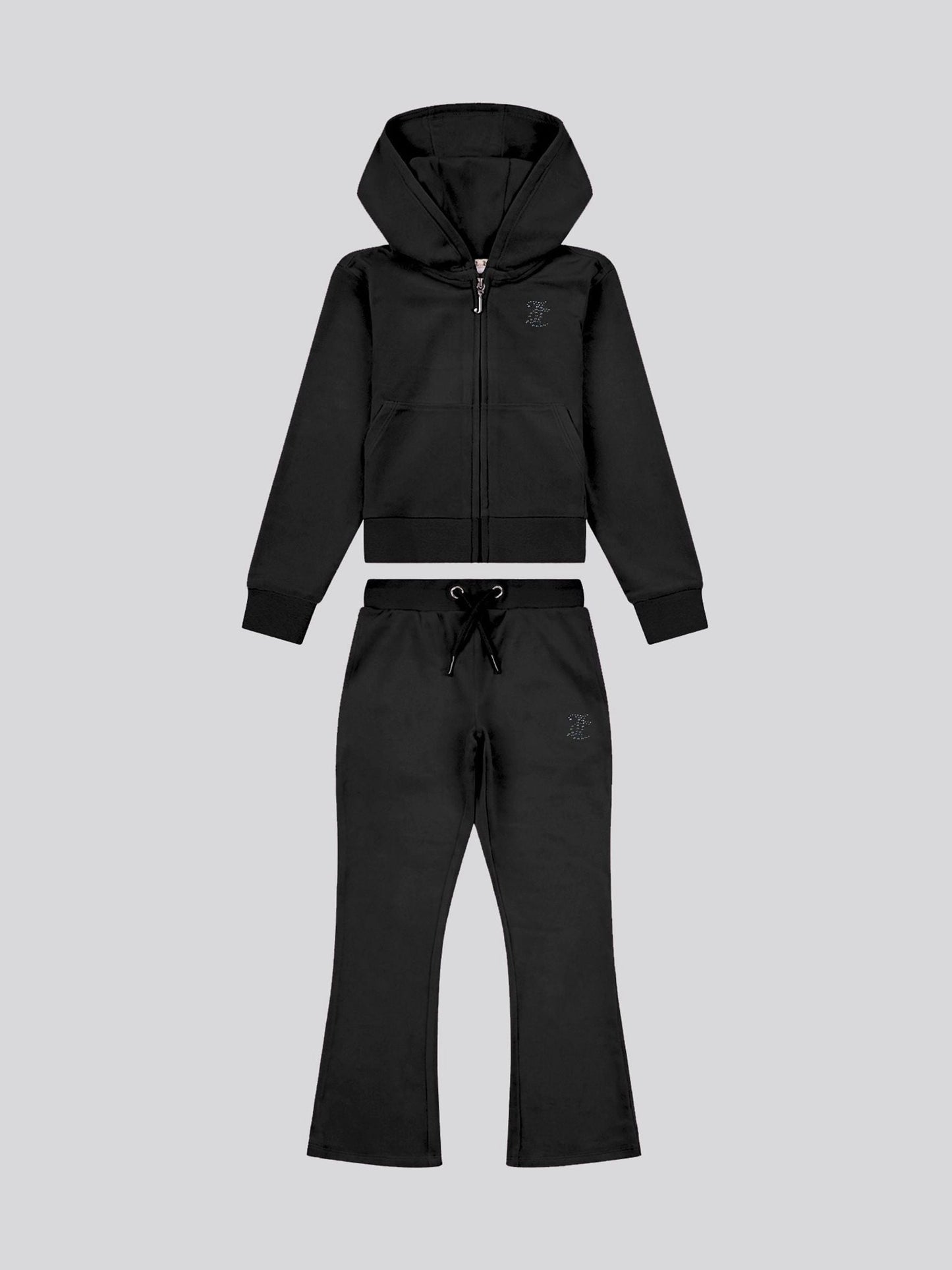 Juicy Couture Black Diamante Zip Thru Hoodie & Bootcut Joggers Set image 1