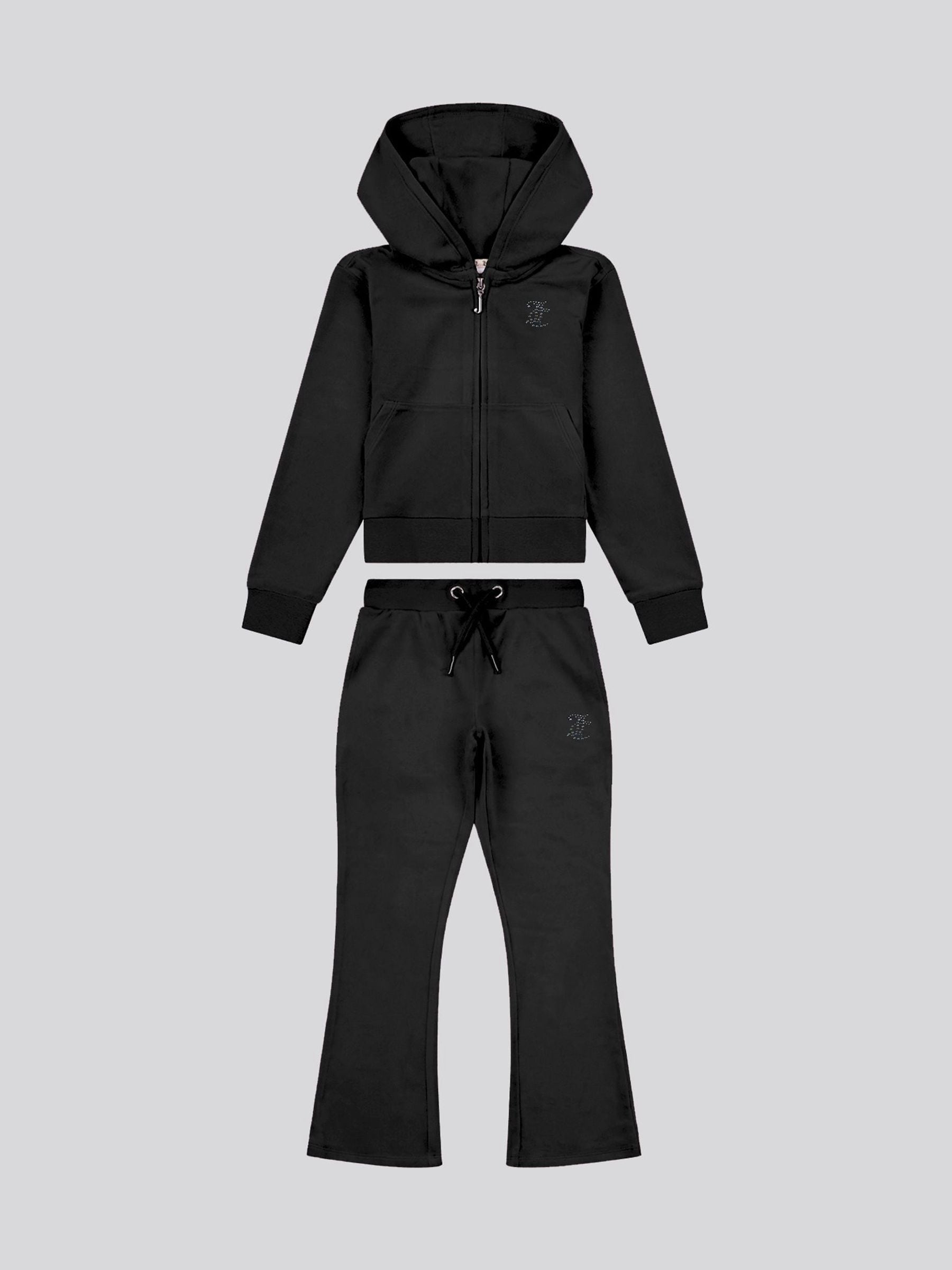 Juicy Couture Black Diamante Zip Thru Hoodie & Bootcut Joggers Set image 1