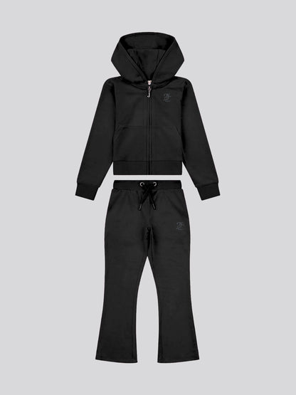 Juicy Couture Black Diamante Zip Thru Hoodie & Bootcut Joggers Set image 1
