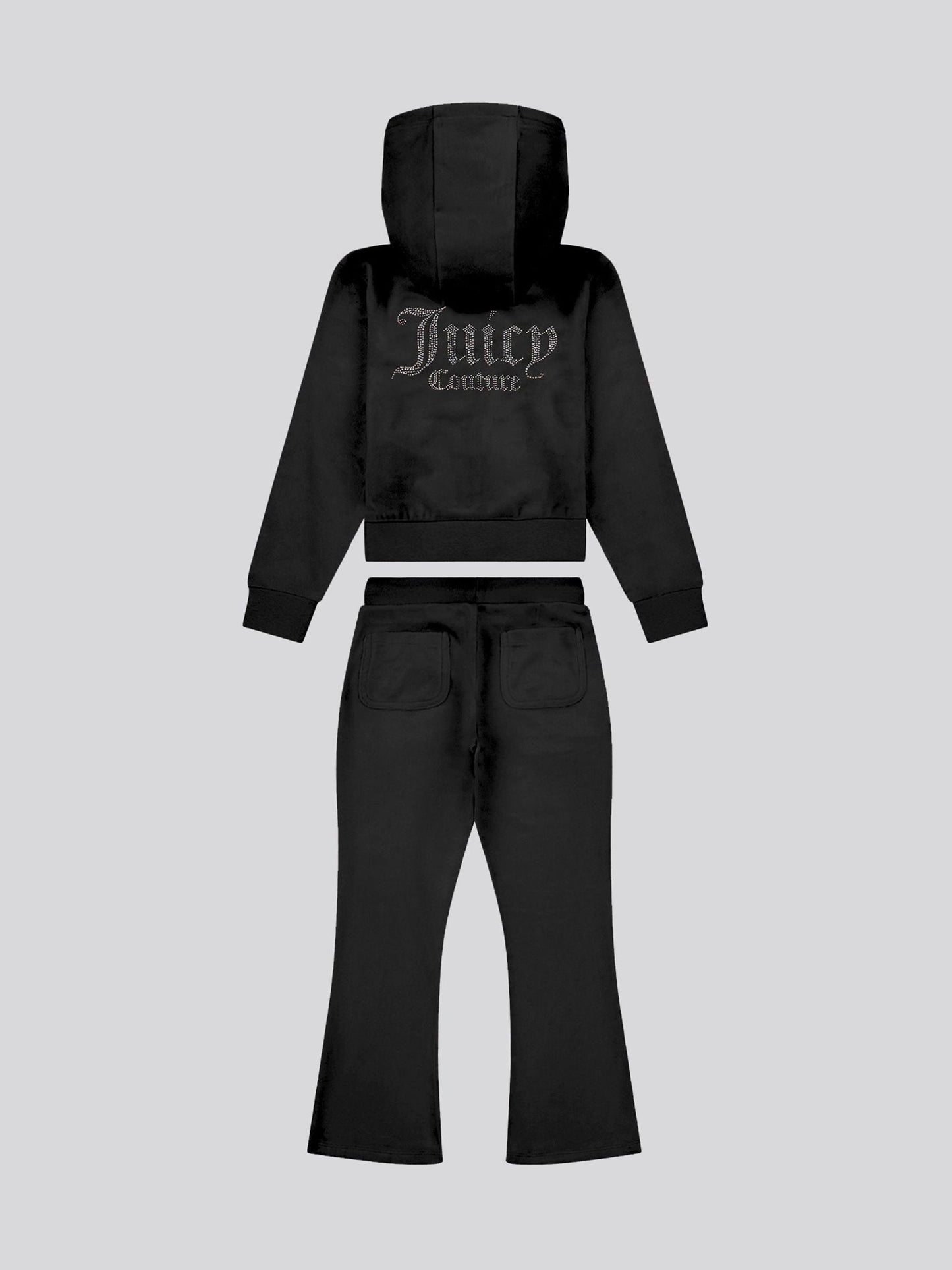 Juicy Couture Black Diamante Zip Thru Hoodie & Bootcut Joggers Set image 2