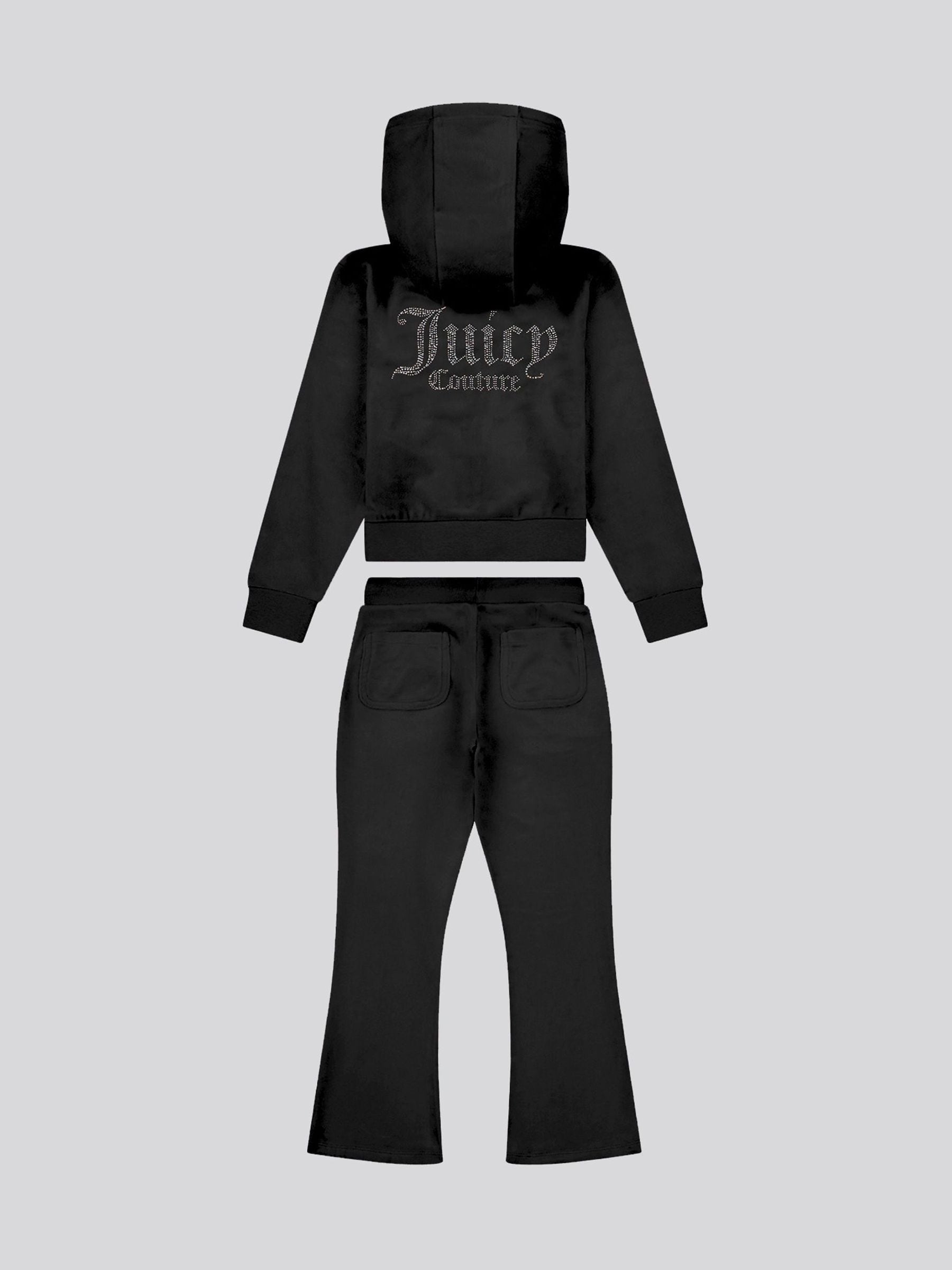 Juicy Couture Black Diamante Zip Thru Hoodie & Bootcut Joggers Set image 2