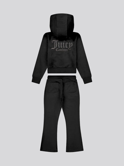 Juicy Couture Black Diamante Zip Thru Hoodie & Bootcut Joggers Set image 2
