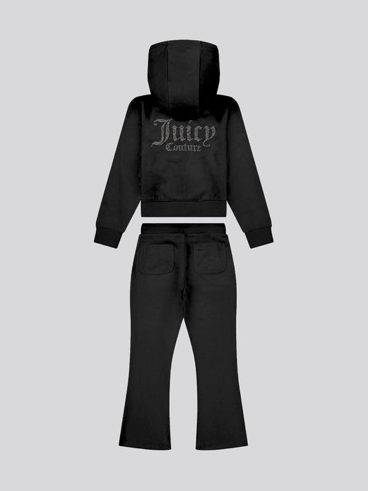 Juicy Couture Black Diamante Zip Thru Hoodie & Bootcut Joggers Set image 2