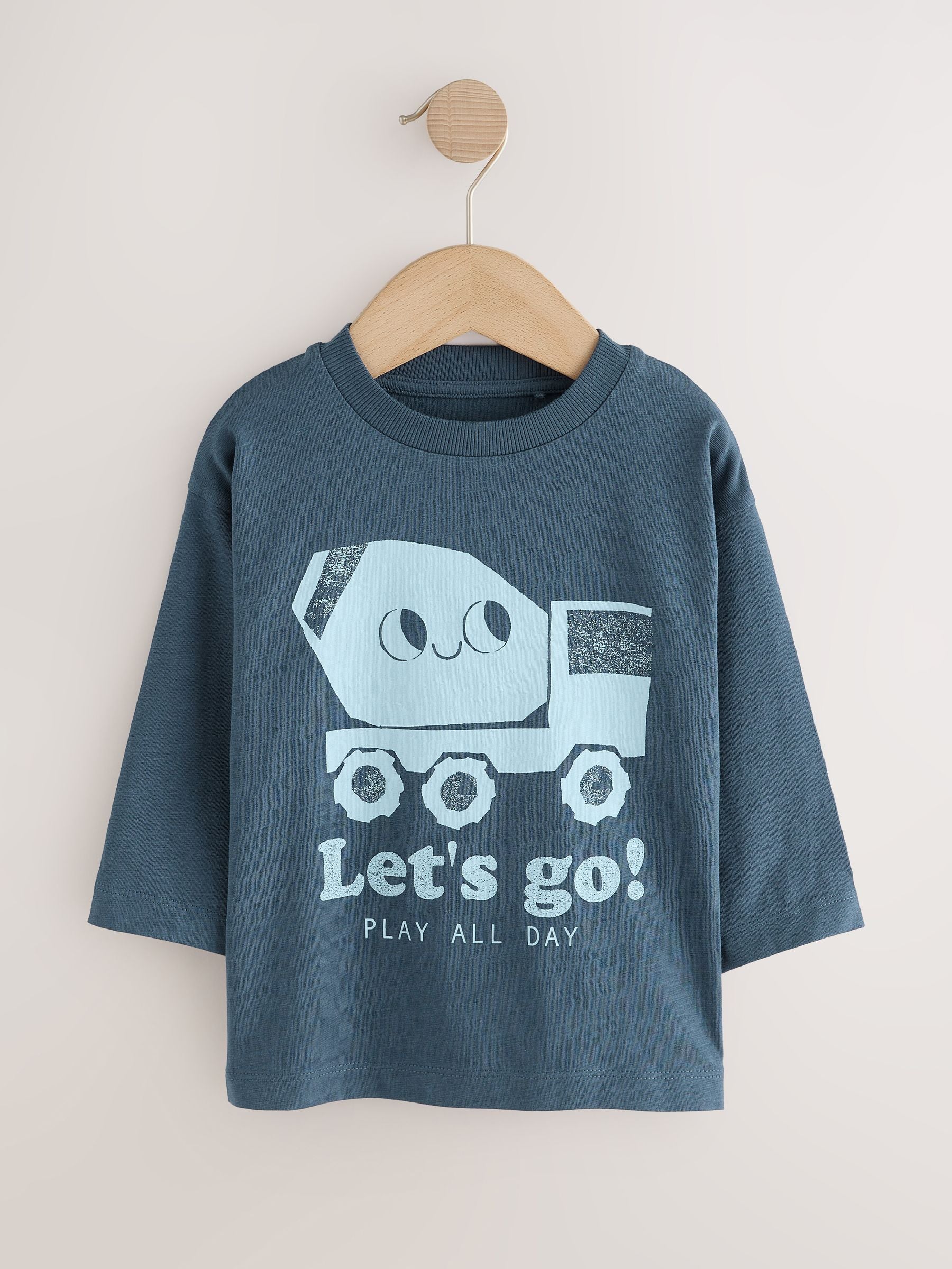Blue Digger Long Sleeve Graphic Print T-Shirts 3 Pack (3mths-7yrs) image 3