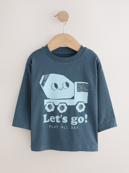 Blue Digger Long Sleeve Graphic Print T-Shirts 3 Pack (3mths-7yrs) image 3