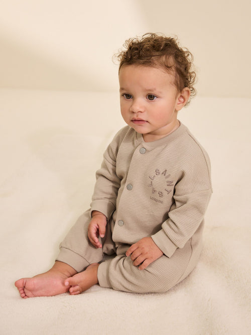 smALLSAINTS Neutral Tierra Textured Long Sleeve Baby Boys Romper image 1