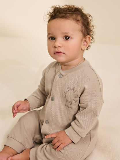 smALLSAINTS Neutral Tierra Textured Long Sleeve Baby Boys Romper image 2
