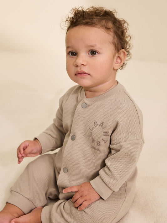 smALLSAINTS Neutral Tierra Textured Long Sleeve Baby Boys Romper image 2