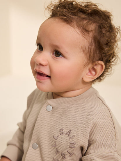 smALLSAINTS Neutral Tierra Textured Long Sleeve Baby Boys Romper image 3