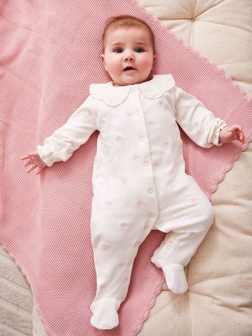 JoJo Maman Bébé Cream Bow Organic Cotton Embroidered Sleepsuit image 1