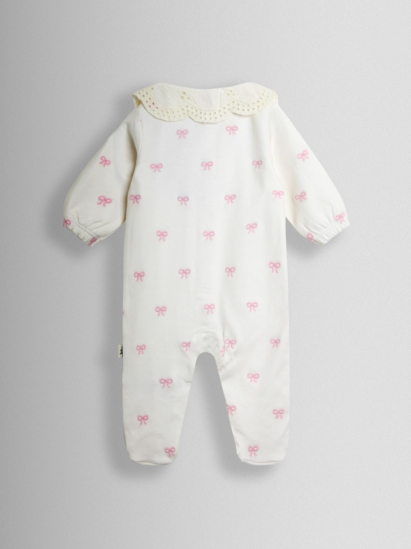 JoJo Maman Bébé Cream Pretty Bow Organic Cotton Embroidered Footed Sleepsuit image 3