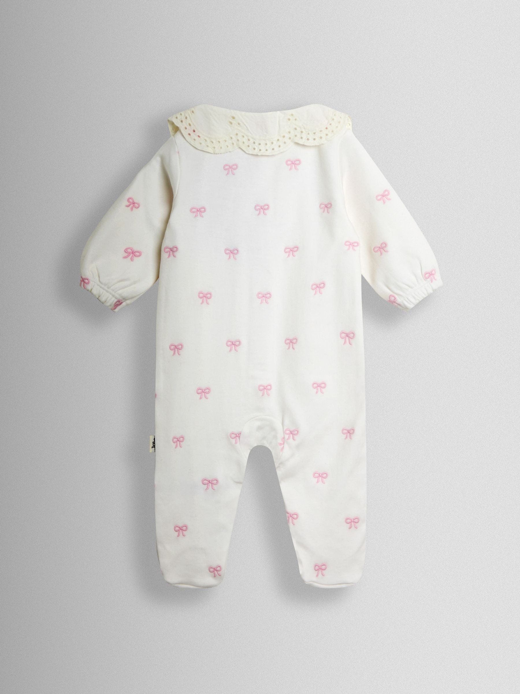 JoJo Maman Bébé Cream Pretty Bow Organic Cotton Embroidered Footed Sleepsuit image 3