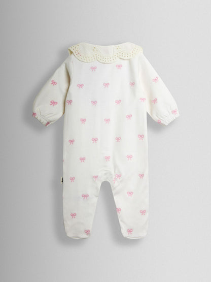 JoJo Maman Bébé Cream Pretty Bow Organic Cotton Embroidered Footed Sleepsuit image 3