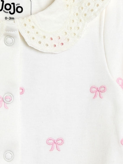 JoJo Maman Bébé Cream Pretty Bow Organic Cotton Embroidered Footed Sleepsuit image 4
