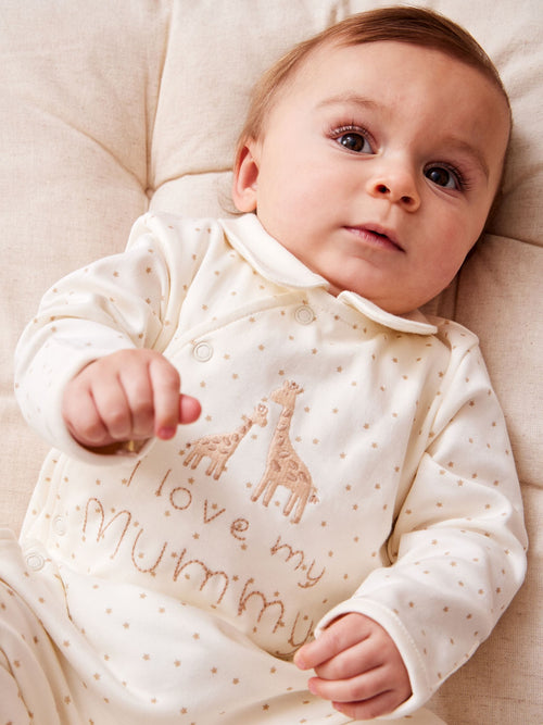 JoJo Maman Bébé Cream Spotted Organic Cotton I Love My Daddy Sleepsuit image 1