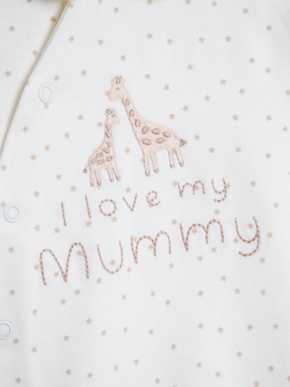 JoJo Maman Bébé Cream Spotted Organic Cotton I Love My Daddy Sleepsuit image 3