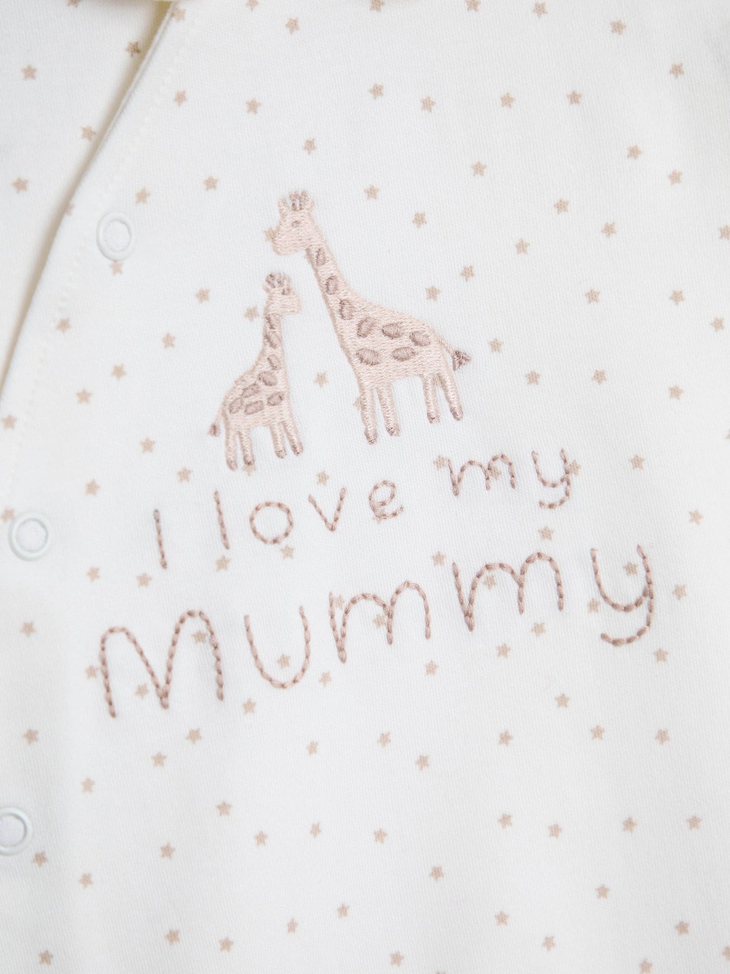 JoJo Maman Bébé Cream Spotted Organic Cotton I Love My Mummy/Daddy Sleepsuit image 3