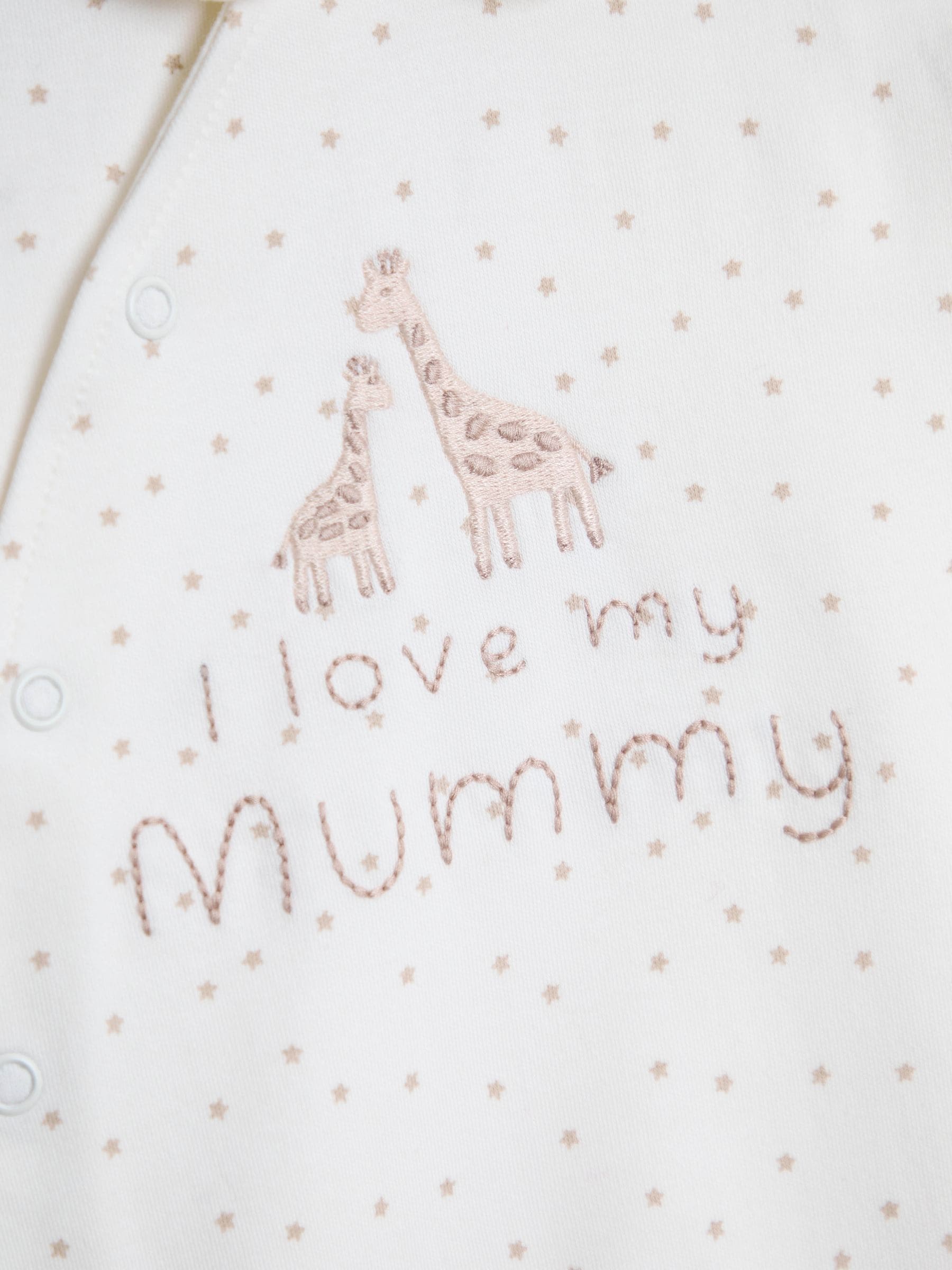 JoJo Maman Bébé Cream Spotted Organic Cotton I Love My Mummy/Daddy Sleepsuit image 3