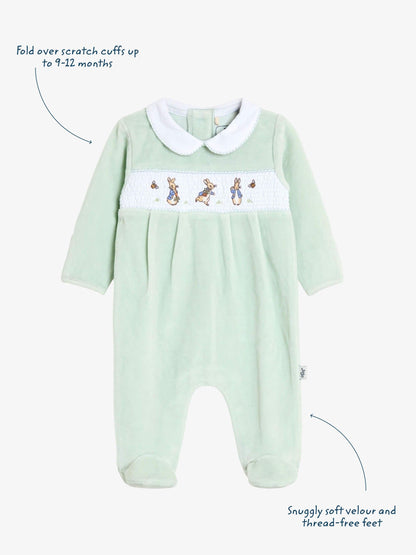 JoJo Maman Bébé Mint Peter Rabbit Velour Smocked Collared All-In-One image 4